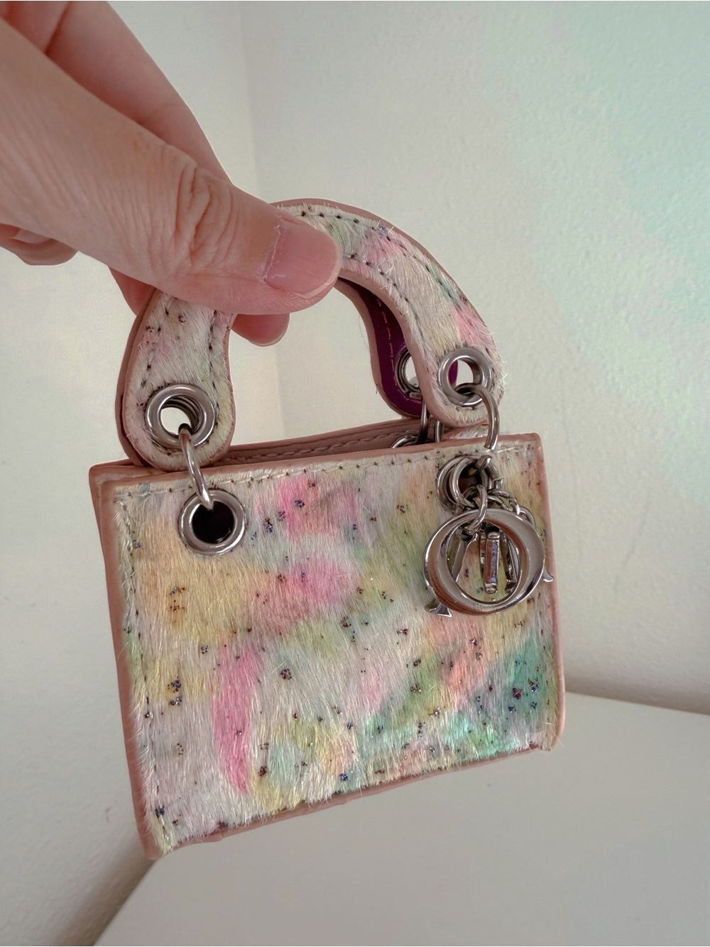 Pastel Shimmer Genuine Leather & Real Horsehair Mini Bag Charm